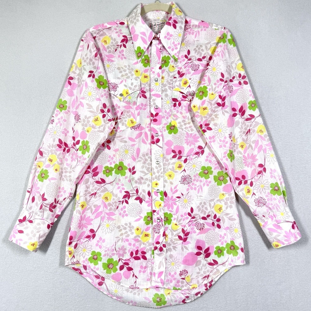 Vintage Rockmount Ranch Wear Shirt Women S/M Western Pearl Snap Retro Floral 70s